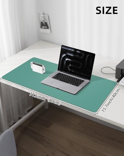 Leather Desk Pad Protector, Mouse Pad, Office Mat, Non-Slip PU Leather Blotter, Laptop Desk Pad, Waterproof Writing Pad for Office and Home (Light Green, 31.5" x 15.7") - Image 5