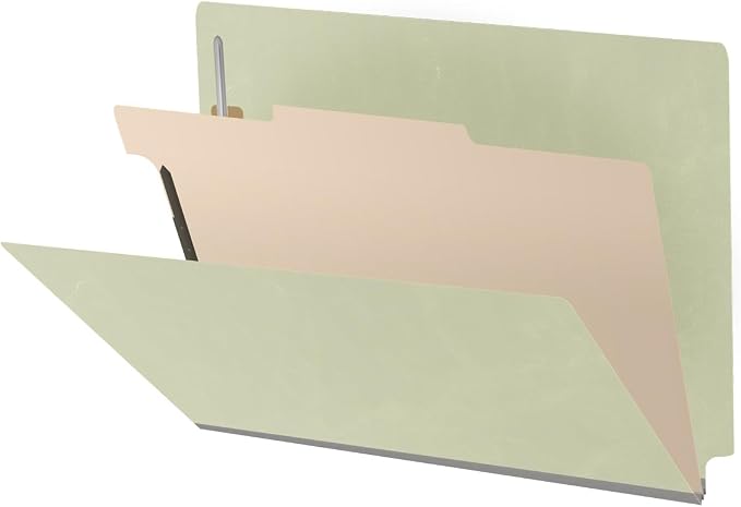 25 Pt. Pressboard Classification Folders, Full Cut End Tab, Letter Size, 1 Divider, Light Green (Box of 10) by Ecom+Folders