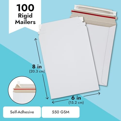 Stockroom Plus Mailing Envelopes - 6 x 8 in, White, 100-Count, Flat - Heavy Duty Cardboard Envelopes & Mailers for Photos, Documents & Trading Cards - Stay Flat Mailers - Image 4