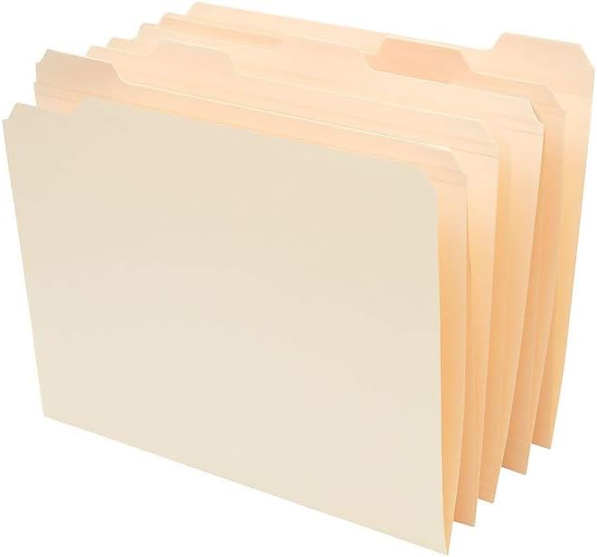 Staples Reinforced 5‑Tab File Folders, Letter Size, Manila, Heavy‑Duty Construction, 100/Box by Staples