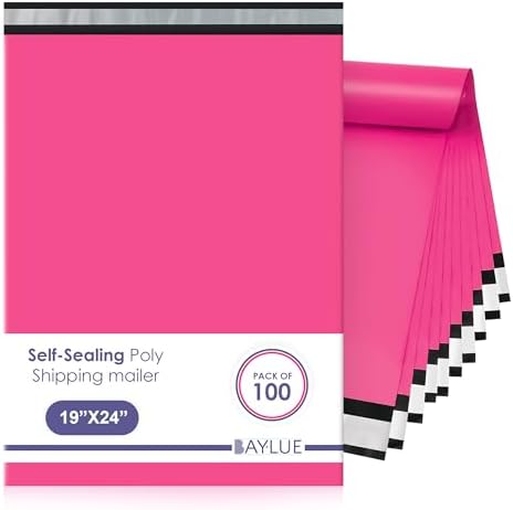 Hot Pink Poly Mailers 19x24, Shipping & Mailing Bags, 100 Pack Bulk by BAYLUE