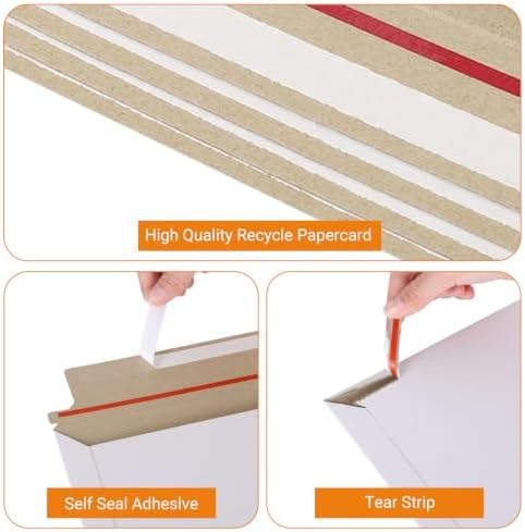 zmybcpack 100 Pack 10x13.5 inch Rigid Mailer Self Seal Photo Document Mailers Stay Flat White Cardboard Envelopes White Photography Mailers for Papers,Photos, Document - Image 3