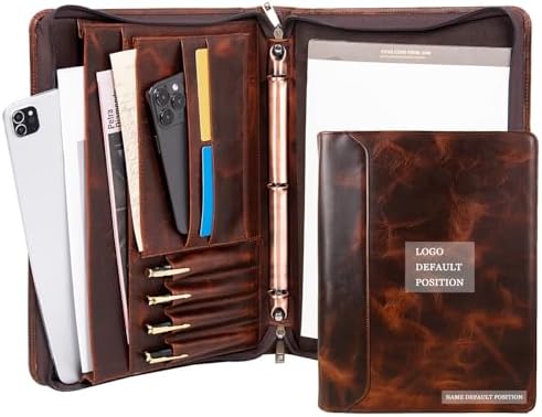 Personalized Genunie Leather Portfolio Binder, Customized Leather Portfolio for Men,Business Portfolio Organizer for A4 Size Notepad, Customized Gift by AZXCG