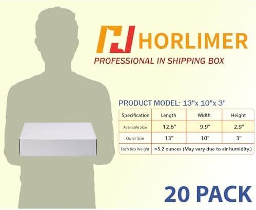 HORLIMER 13x10x3 Shipping Boxes Set of 20, White Corrugated Cardboard Mailer Box for Packing Small Business - Image 2