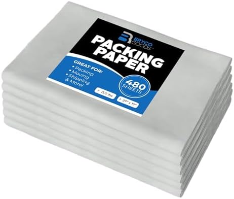 Packing Paper Sheets for Moving | 480 Sheets | 27" x 17" | 15lb | Made in USA | Newsprint Paper | Must Have in Your Moving Supplies by BrycoGoods