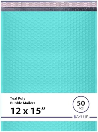 Aqua Teal Bubble Mailers 12x15, Self Seal Poly Padded Envelopes, 50 Pack by BAYLUE