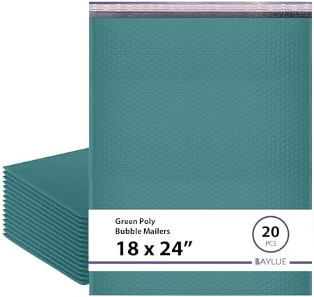 Green Bubble Mailers 18x23, Self Seal Poly Padded Envelopes #9, 20 Pack by BAYLUE