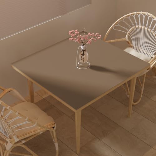 Faux Leather Table Cover,1.8mm Thick,40x40 Inch Table Protector,Table Protector for Dining Room Table,Dining Table Cover,Table Cover Protector.(Mud Color+Champagne Gold,40x40) by Zinkooat