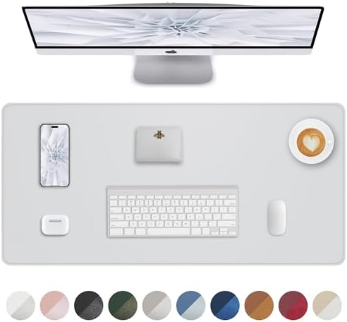 PU Leather Desk Mat Protector - 36"x17" Large Non-Slip Office Desk Pad, Waterproof Keyboard & Mouse Pad, Premium Workstation Cover for Home & Office (Ivory White) by AFIING