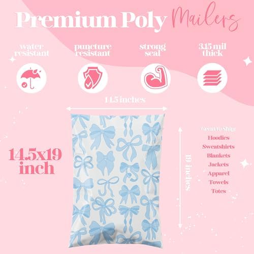 Pretty Package Store Poly Mailers 14.5x19, Blue Bows, 100 Pack - Image 3