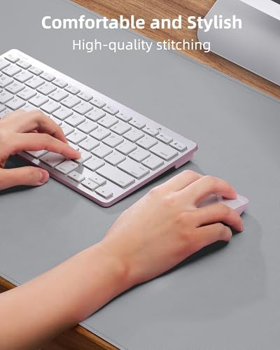 Leather Desk Pad Protector, Mouse Pad, Office Mat, Non-Slip PU Leather Blotter, Laptop Pad, Waterproof Writing Pad for Office and Home (Light Grey, 31.5" x 15.7") - Image 3
