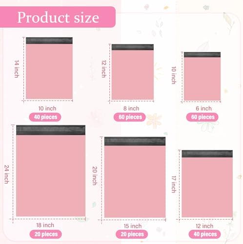 Outus 240 Pcs Poly Mailers Variety Size Pack Shipping Bags, Pink - Image 2