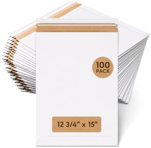 BOX USA Rigid Mailers 12.75 x 15 (100-Pack) - Cardboard Mailer Envelopes for Photos, Artwork, Certificates - Stay Flat by BOXUSA