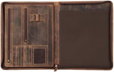 KomalC Leather Portfolio with Zipper Closure | Business Padfolio for Documents, Tablets & Accessories | Vintage Full-Grain Leather Organizer for Professionals - Image 4