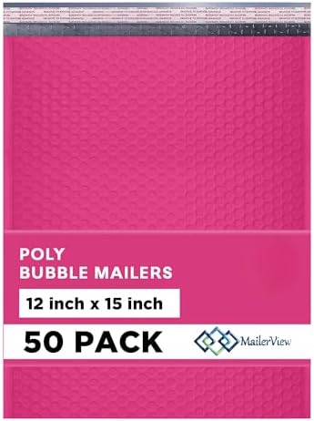 Hot Pink Bubble Mailers 12x15, Self Seal Poly Padded Envelopes, 50 Pack by MAILERVIEW