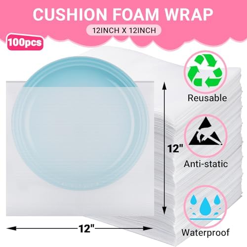 12"X 12" Cushion Foam Pouches, 100 Pack Foam Wraps Pouches, Packing Cushioning Supplies Protect Dishes, crafts, Glassware and Fragile Items, Protective Packing Sleeves for Moving, Packaging, Storage - Image 2