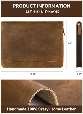 Genuine Leather Portfolio, Professional Padfolio Binder Organizer with Zipper, Stylish Brown Cowhide Padfolio for Men Women, Leather Folio Folder for Business, Legal A4/Pad Holder Compatible - Image 2