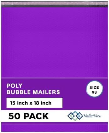 Purple Bubble Mailers 15x18, Self Seal Poly Padded Envelopes #8, 50 Pack by MAILERVIEW