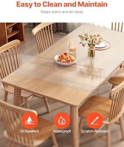 VEVOR Clear Table Cover Protector, 18" x 36" Customizable Plastic Desk Protector, 1.5 mm Thick Clear PVC Cover, Waterproof Desktop Guard for Writing, Coffee, Dining Room Desk - Image 4