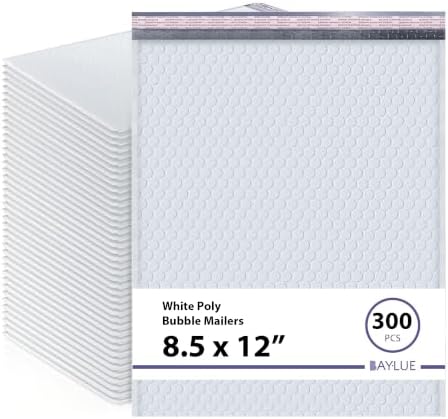 White Bubble Mailers 8.5x12, Self Seal Poly Padded Envelopes #2, 300 Pack by BAYLUE