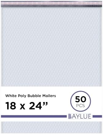 White Bubble Mailers 18x24, Self Seal Poly Padded Envelopes #9, 50 Pack by BAYLUE