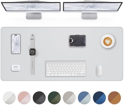 Leather Desk Pad Protector- 48" x 17" Office Desk Mat, Non-Slip PU Leather Mouse Pad, Waterproof Desk Blotter Mat, Desk Cover for Office and Home (Ivory White) by AFIING