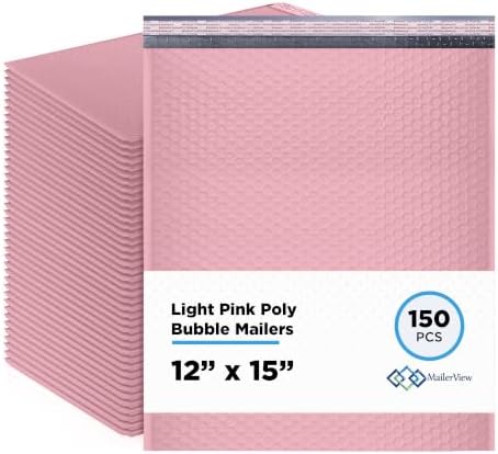 Light Pink Bubble Mailers 12x15, Self Seal Poly Padded Envelopes, 150 Pack by MAILERVIEW