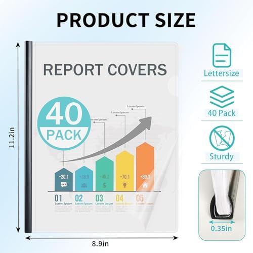 Binditek Clear Report Covers with Sliding Bars, 70 Sheet Capacity, 40 Pack - Image 2