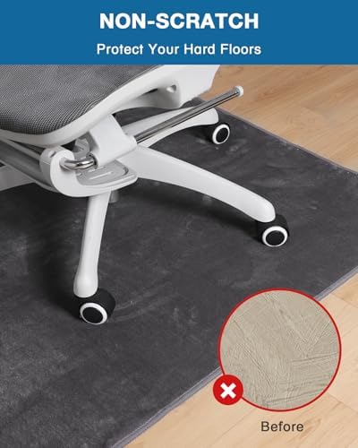 Office Chair Mat for Hardwood Floor, 51"x63" Flannel Fabric Chair Mat for Hard Floors, Non-Slip Under Desk Rug for Rolling Chairs, Soft Floor Protector Area Rug for Home Office, Dark Grey - Image 5