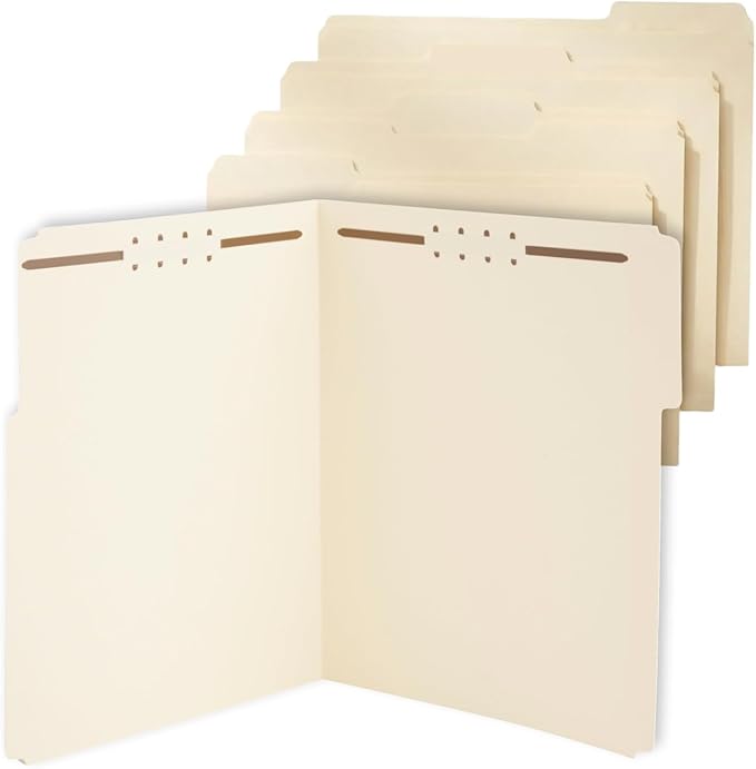Staples Reinforced Tab Fastener Folder, Letter Size, Manila Pressboard | Durable construction with metal fasteners for secure document filing. 50/Pack. by Staples