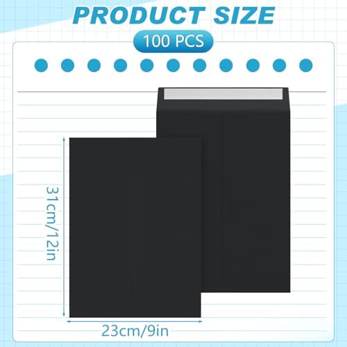 100 Pcs 9'' x 12'' Catalog Envelopes Self Adhesive Manila, Black - Image 2