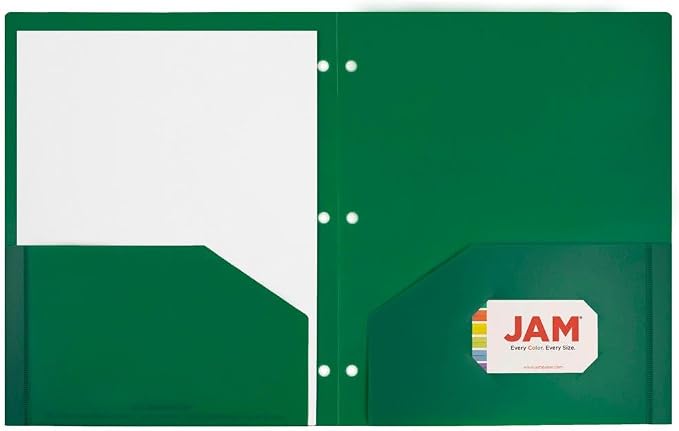 JAM PAPER Heavy Duty Plastic 3 Hole Punch Pocket Folders - Extra Tough School Folders - Green - 12/Pack - Image 5