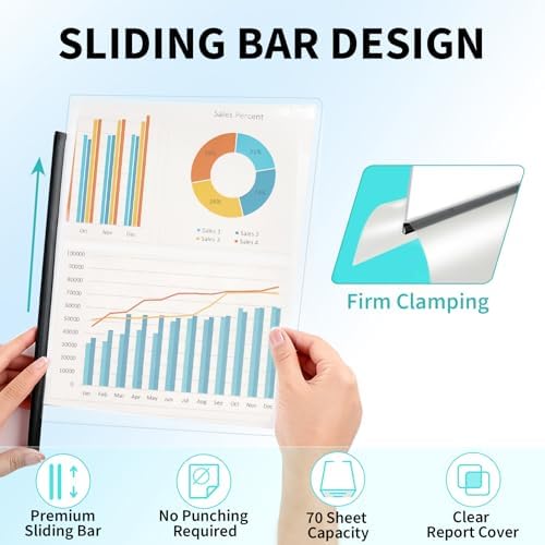 Binditek Clear Report Covers with Sliding Bars, 70 Sheet Capacity, 12 Pack - Image 3