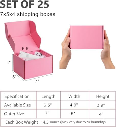 7x5x4 inch Pink Shipping Boxes for Small Business- Set of 25 - Image 2