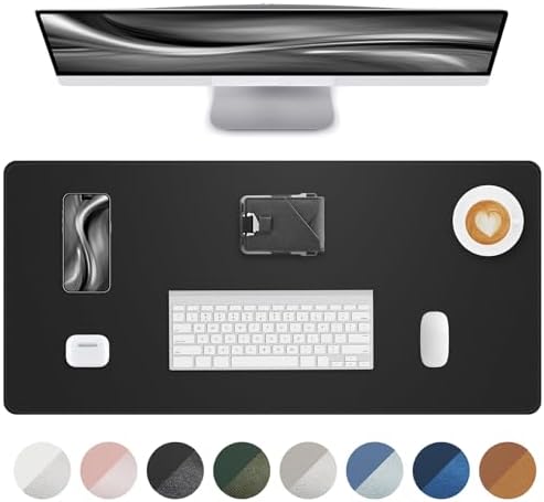 AFIING Desk Pad Protector 23.6" x 13.7" - Non-Slip Waterproof PU Leather Desk Mat for Mouse, Keyboard, Laptop, Office and Home Workspace (Black) by AFIING