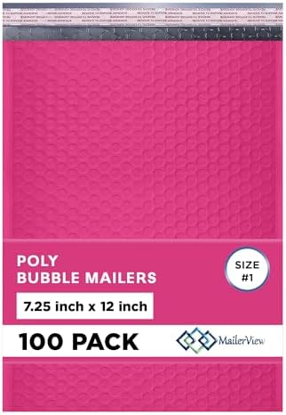 Hot Pink Bubble Mailers 7.25x12, Poly Padded Envelopes #1, 100 Pack by MAILERVIEW