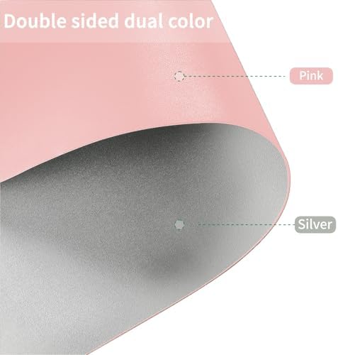 Leather Desk Mat,1.8mm Thick,15.75x63 Inch Desk Cover,Pink Desk Mat,Desk Protector Mat,Dresser Cover Top,Desktop Cover,Dresser Cover Top for Bedroom(Pink+Silvery,15.75x63) - Image 2