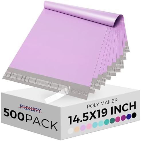 Fuxury 500 Pcs Poly Mailers 14.5x19 Inch, Bulk Shipping Bags for Clothing, Strong Adhesive Shipping Envelopes for Small Business Suppliers,Waterproof Mailers Poly Bags Mailing Envelopes Purple by Fuxury