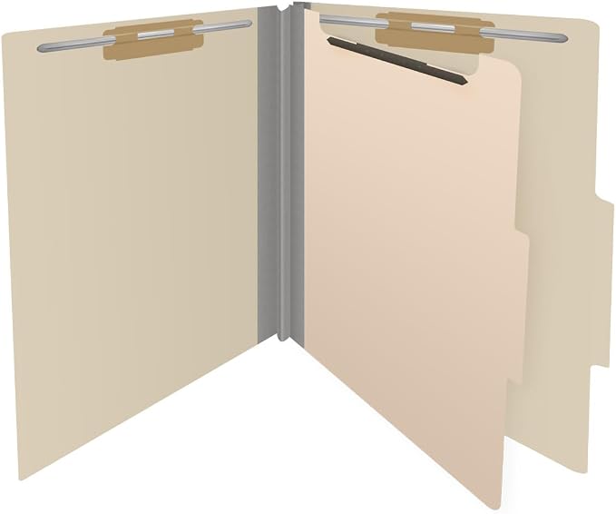 25 Pt. Pressboard Classification Folders, 2/5 Cut ROC Top Tab, Letter Size, 1 Divider, Manila (Box of 10) - Image 4