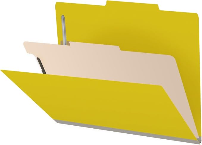 25 Pt. Pressboard Classification Folders, 2/5 Cut ROC Top Tab, Letter Size, 1 Divider, Yellow (Box of 10) by Ecom+Folders