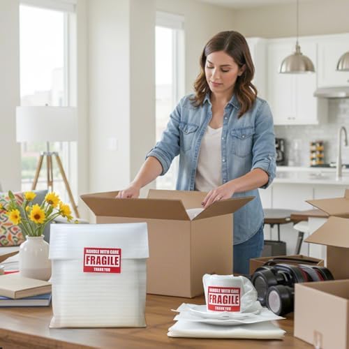 350 Pcs Dish Packing Supplies for Moving, 250 Cushion Foam Pouches and Sheets, 4 Sizes (16x12'', 12x12'', 12x8'', 8x8'') with 100 Fragile Stickers, Foam Pouches for Packing, Storage, Shipping - Image 7