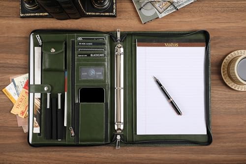 Green Leather Padfolio for Women/Men, Business 3 Ring Portfolio Binder, Personalized Zippered Organizer for A4 Notepad & 13-inch Laptop/Tablet - Image 3