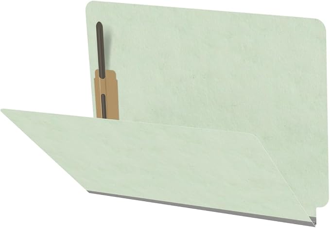 End Tab Pressboard Folders, Letter Size, 2" exp, Fasteners Pos #1 & #3, Pale Green (Box of 25) by Ecom+Folders