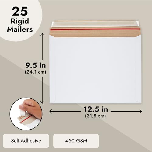 Juvale Mailing Envelopes - 9.5 x 12.5 in, White, 50-Pack - Rigid Flat Mailers with Peel & Seal Closure - Photo & Document Mailers - Cardboard Envelopes for Comic Book Shippers - Image 4