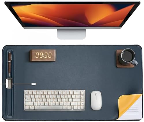 Desk Mat – Double-Sided Vegan Leather & Felt | Built-In Magnetic Cable Organizer & File Storage | Premium Workspace Pad for Office, Gaming & Creative Professionals-（Green） by Promattoo