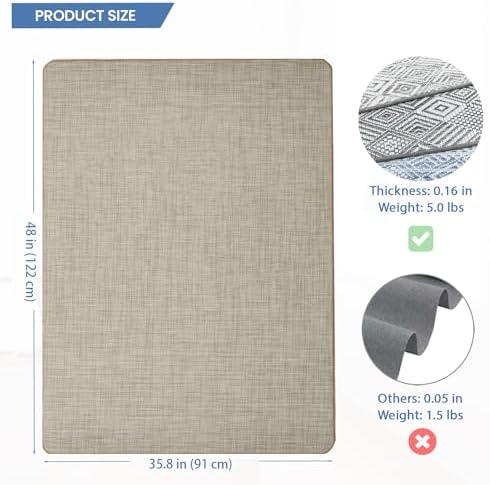 Chair Mat for Hardwood Floor, 36" x 48" Heavy Duty Office Chair Mat for Rolling Chairs, Anti Slip, Non-Curve, Floor Protector for Home Office, Ivory Linen Weave - Image 2