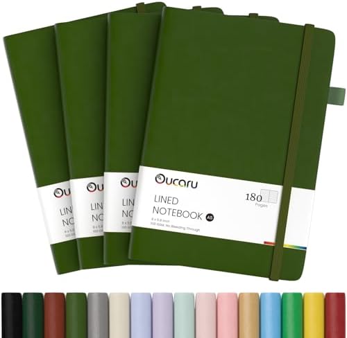 Oucaru 4 Pack A5 Lined Journal Notebook, 180 Pages 100 GSM Paper for Travel by Oucaru