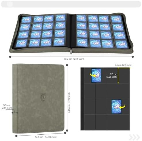 Card Binder with 1024 Cards,16 Pocket Trading Card Binder Includes 32 Page Storage Sleeves,Collection Card Album,Card Holder to Organize and Protect Cards,Grey - Image 4