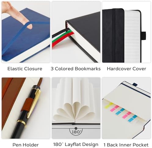 FOCUS DAY 3 Pack Leather Notebooks Journals, Bulk Lined Notebook Journals Set for Women Men Writing, 320 Pages Hardcover B5 College Ruled Notebook Journal Notepad for School Office, Black Blue Brown - Image 2