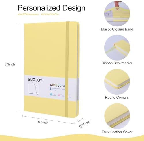 SUQJOY Lined Journal Notebooks, 160 Pages, 5.5x 8.2-Inch Journals for Women Men, Hardcover Notebook with 100 gsm Thick Paper, A5 Size College Ruled Notebook (Yellow) - Image 2